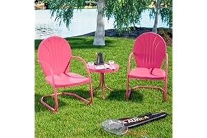DAMNISS 3 Piece Patio Furniture Set Retro Bistro Set, Outdoor Conversation Set with Rocking Metal Chairs and Coffee Table for Balcony/Porch/Backyard/Garden/Lawn, Pink
