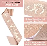 Amosking 90th Birthday Decorations Set for Women Crown Sash Cake Topper view 4
