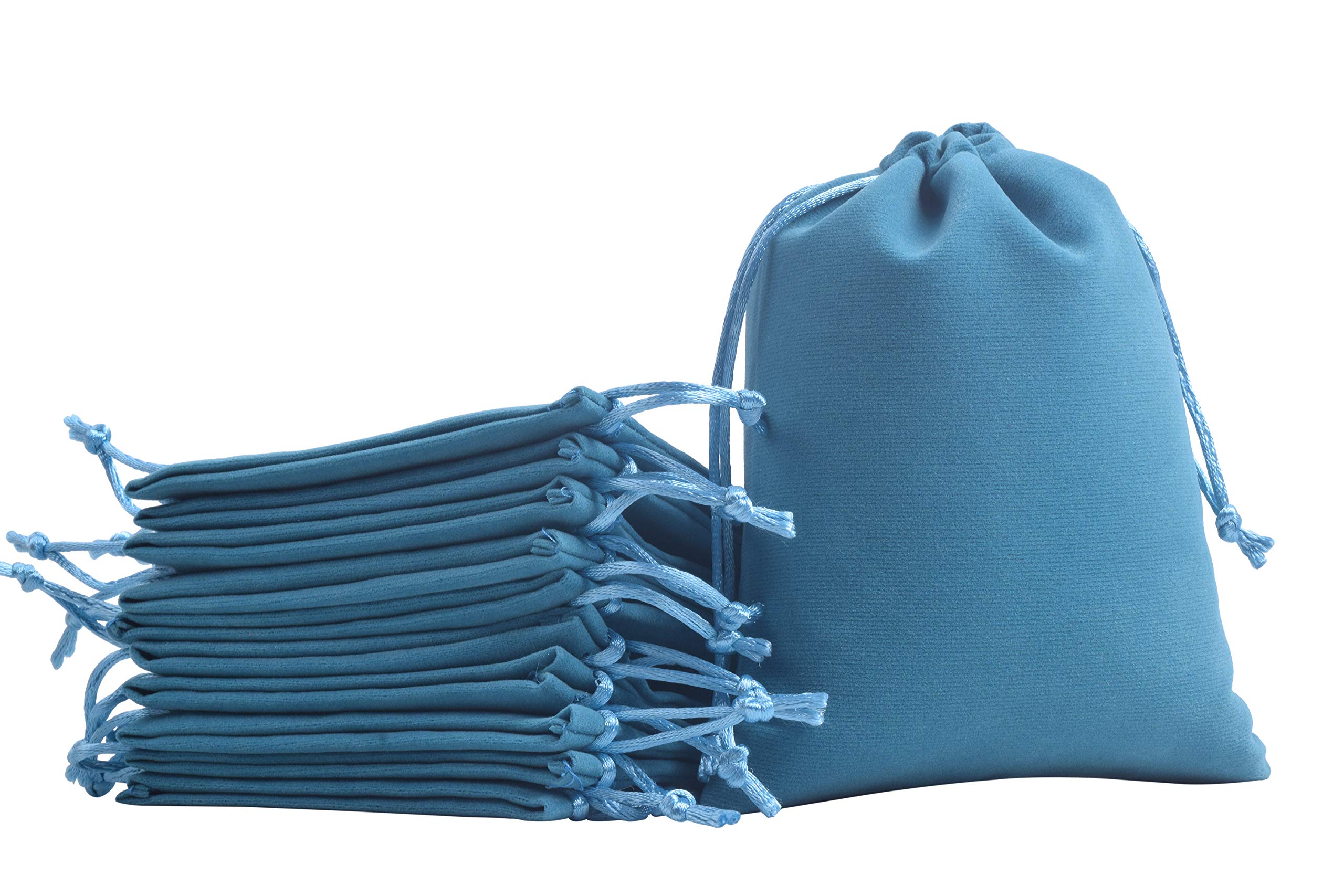 KONMAY 20pcs Small Velvet Drawstring Bags, Teal 12.0x15.0cm Velevet Jewellery Pouches for Gifts, Party Favors