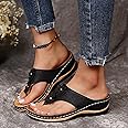 Orthopedic Sandals with Arch Support Flip Flops for Women Wedge Sandals Comfortable Walking Sandals Cushion Footbed Platform Sandals Dressy Summer Slip on Sandals Thong Sandals Casual (a-Black, 8.5)