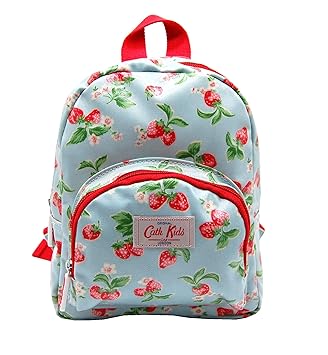 Cath Kids Kinder Rucksack Mini Strawberry Pale Hellblau mit großen roten Erdbeeren abwischbar Oilcloth