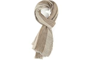 GERINLY Cotton-Linen Scarves Mens Stripe Crinkle Long Scarf Fashion Wrap Shawl for Travel