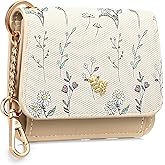 GAEKEAO Small Wallet for Women RFID Blocking Slim Keychian Wallet Floral Vegan Leather Card Holder with Zip Pocket ID Window