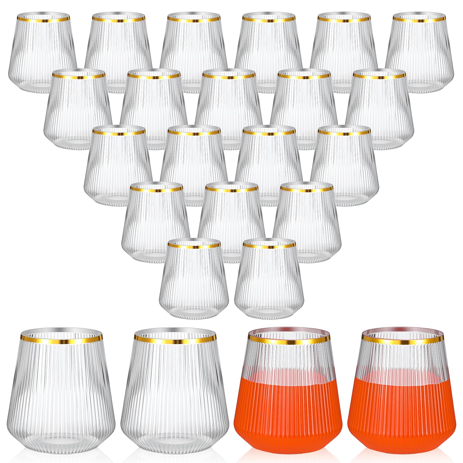 Photo 1 of *USED*
24 Pcs 12oz Clear Plastic Wine Cups with Gold Rim - Elegant Origami Ripple Design, Shatterproof for Whiskey, Cocktail, Champagne, Parties, Weddings, Events