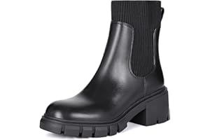Athlefit Women's Chelsea Boots Fashion Slip on Platform Ankle Boots Lug Sole Chunky Booties