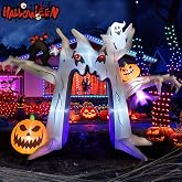 FOURDOPLI 10FT Halloween Inflatable Archway, Giant Blow up Arch Yard Decorations withTree, Pumpkin, Bat, Ghost &Cat, Outdoor Halloween Decorations Build-in LEDs Lights for Yard, Party, Garden, Lawn