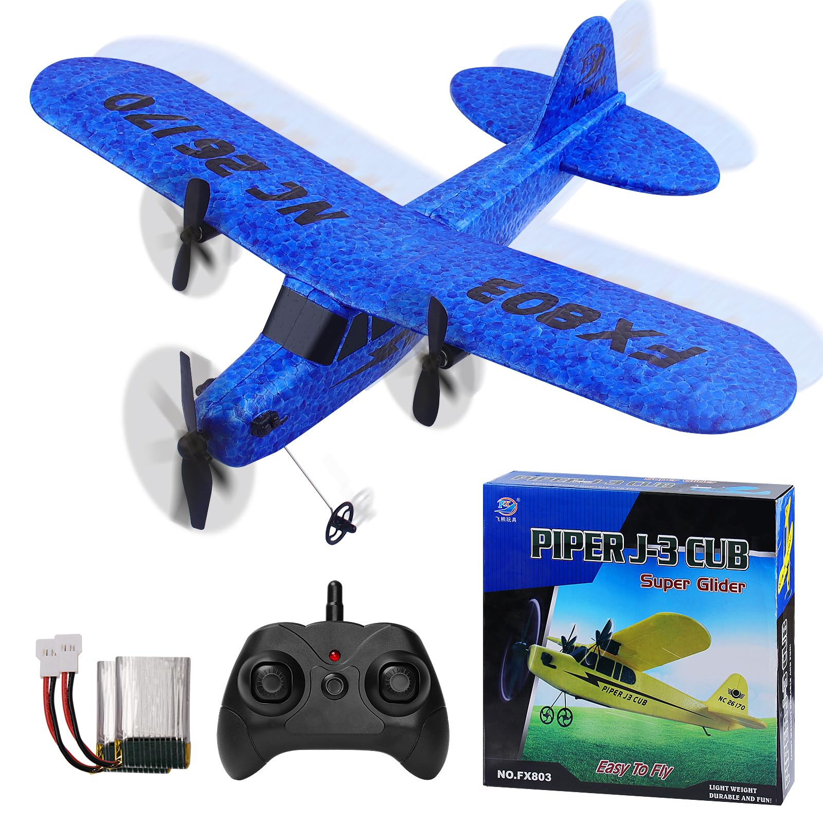 yusvwkj 2.4GHz 2-channel Remote Control Airplane: FX803 EPP RC Plane RC aircraft for beginners Kids and adults toy with USB charging Easy to fly,Blue