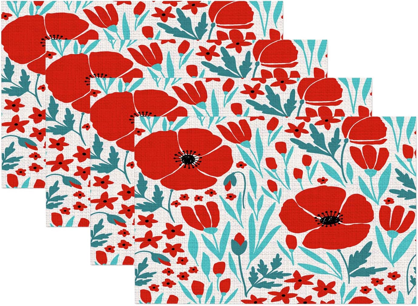 Batmerry Red Poppy Placemats, Vector Seamless Colourful