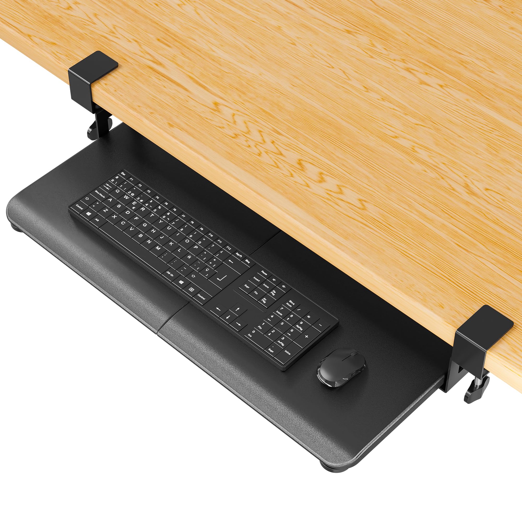 Photo 1 of BONTEC Keyboard Tray Under Desk, Pull Out Keyboard & Mouse Tray with C-clamp, 25.6 Excluding Clamps (30 Including Clamps) x 11.8 Inch Steady Slide-Out Computer Drawer for Typing, Dark Black