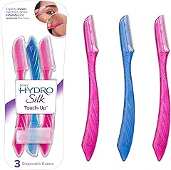 Schick Hydro Silk Touch-Up Exfoliating Dermaplaning Tool, Face & Eyebrow Razor with Precision Cover- 3 Count | Dermaplaning R