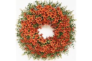 GLIDLION 26" Fall Wreath for Front Door, Porch, Window - Large Artificial Eucalyptus Leaves with Fake Silk Flowers Outdoor Wreath Faux Boxwood for Home Farmhouse Harvest Festival Thanksgiving Day Autumn Decor