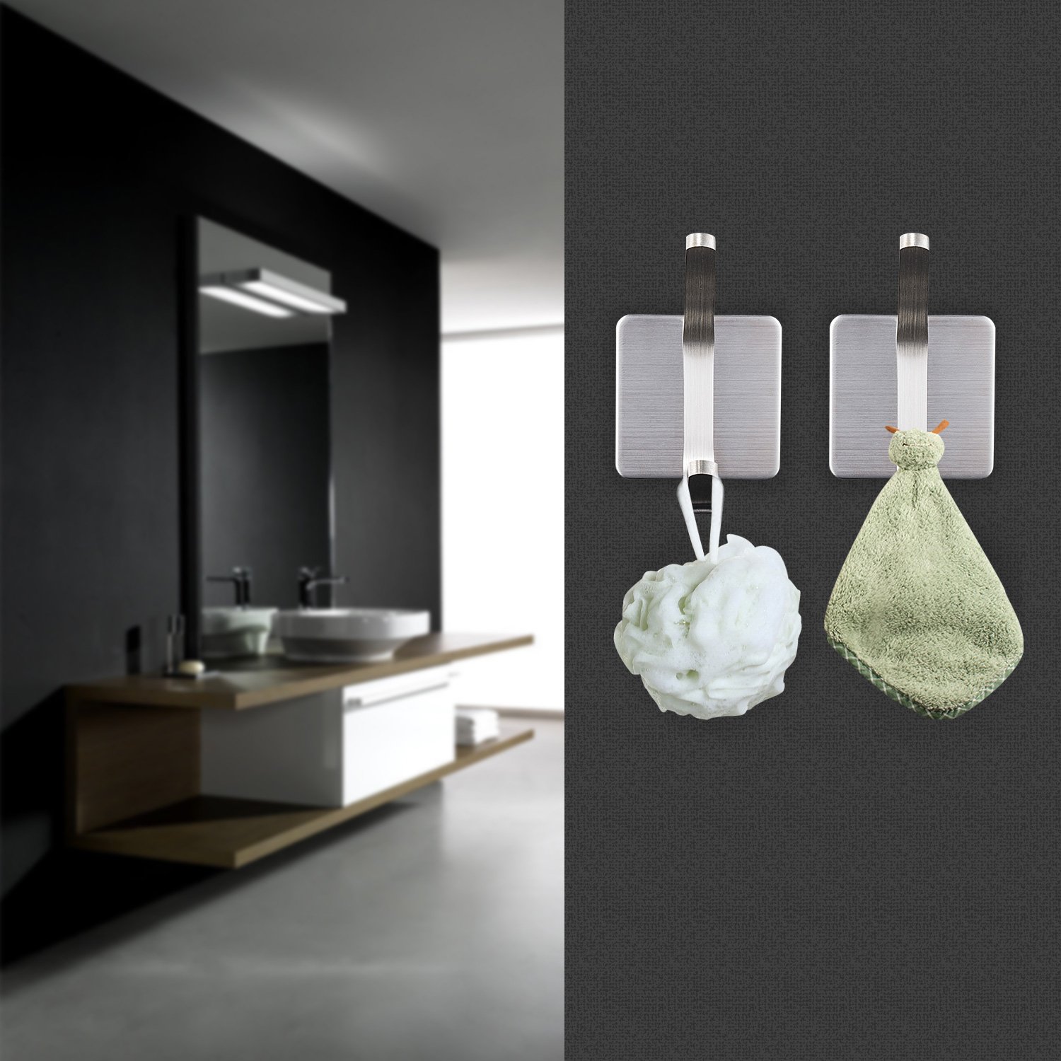 Taozun Coat Robe Hook 3M Self Adhesive Towel Hooks Bathroom SUS304 Stainless Steel Brushed 4 Pack