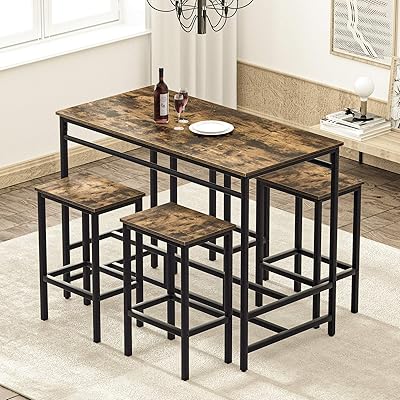 Buy Homfy 5 Pcs Bar Table And Set Dining Table Counter Height Dining Table Set For 4 For Kitchen Dining Room Pub Dining Room Online In Indonesia B08rhf9mt2