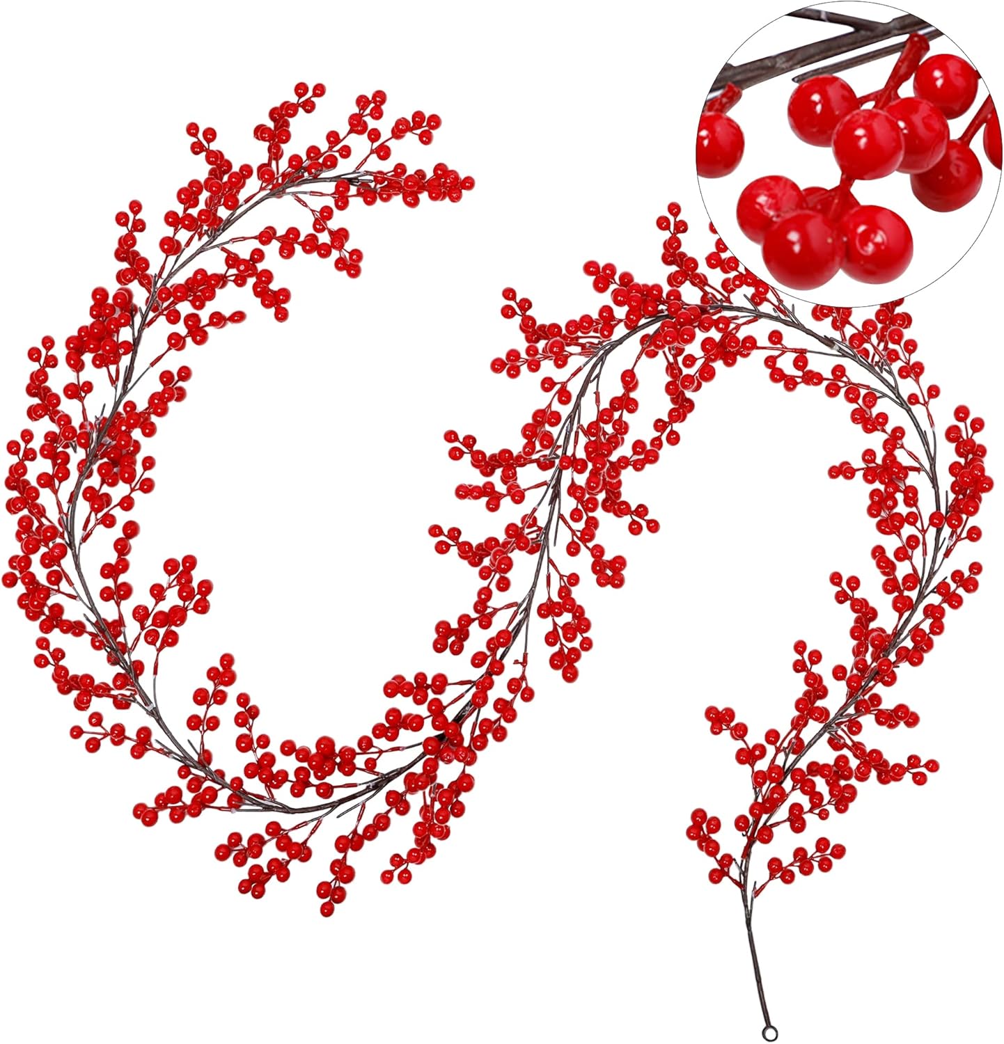 Wreaths, Garlands & Swags - Lulu Home Red Berry Garland, 8.9FT Flexible Artificial Christmas Holly Berry Vine, Winter Berry Garland for Mantle Xmas Tree Window Door Hanging Indoor Outdoor Holiday Decoration
