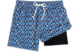 QRANSS Mens Swim Trunks Compression Liner Quick Dry 5.5'' Swimwear Swim Shorts with Boxer Brief Lined