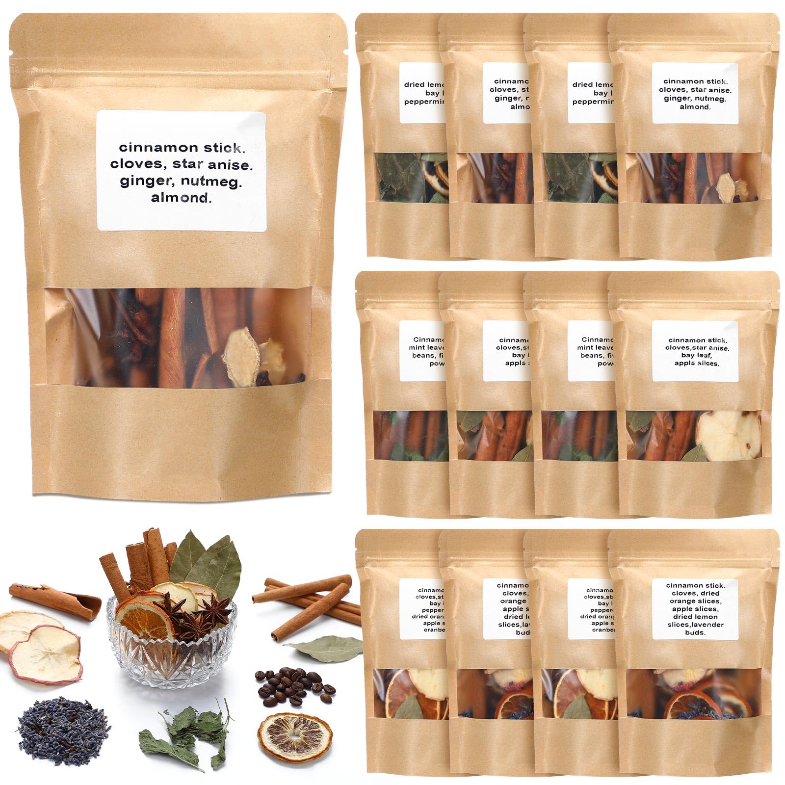 Photo 1 of Siifert 12 Pack Fall Stovetop Potpourri Autumn Simmer Pot Kit Christmas Dried Orange Slices Cinnamon Stick Air Freshener Sachet Ingredients Bowl Filler Decor for Holiday Fragrance Housewarming Gift