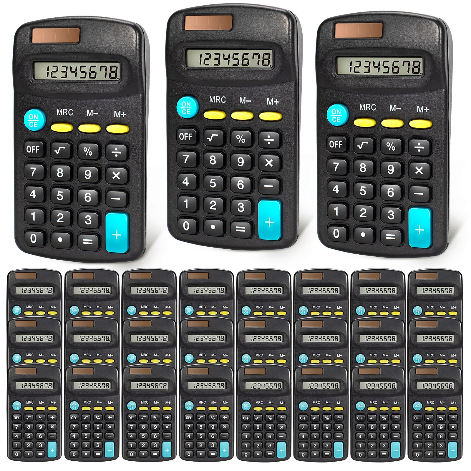 Photo 1 of 24 Pack Pocket Mini Black Calculators, 8 - Digit Display, Solar Battery Dual Power Basic & Scientific Calculators for Students, Kids, Home & Office (Black)