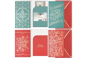 Confettiville Christmas Card Money Holders for Cash & Gift Cards, 24-Pack Xmas Cards with Envelopes, Gold Foil Festive Design, Holiday Sparkle Collection