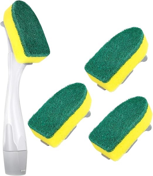 4 Pieces Dish Wand Sponge Set, Include NonScratch Refill Sponges Brush Long Lasting Reusable