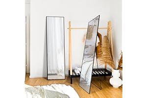 Delma Wall Mirror Full Length Mirror,Standing Mirror Full Body,Large Floor Mirror for Wall Door Bedroom Bathroom Living Room with Aluminium Frame(with Stand,60x15-Black)