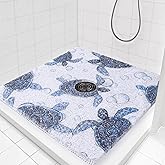 Hombys Non Slip Shower Mat - 24x24 in, Drain Hole, Secure, PVC Loofah, Boho Style