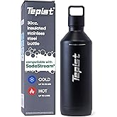Tepist ThirtyO 30oz Stainless Steel Bottle Compatible with Sodastream Machines | Powder Coated Black | Vacuum Sealed | Double Walled | Leak-Proof | Easy to Carry | Reusable Bottle