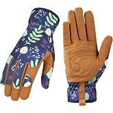 Bamllum Gardening Gloves for Women, Leather Garden Gloves | Breathable Garden Gloves with a Padded Palm, Flexible Fit and Ela