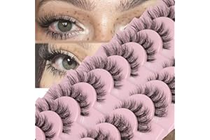 FANXITON Mink Lashes with Clear Band Fluffy 15 MM Cat-Eye Lashes Natural Look False Eyelashes 10 Pairs Pack Wispy Curly 3D Fa