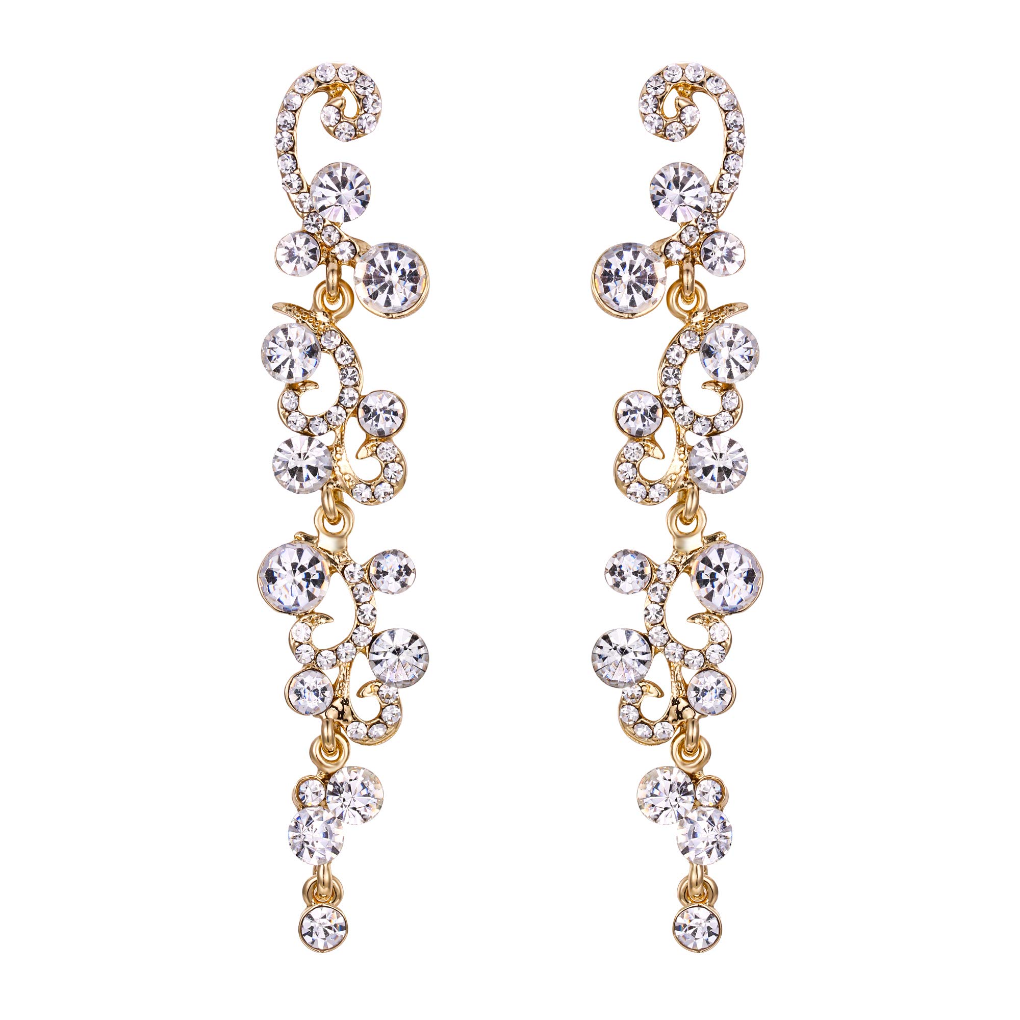 EVER FAITH Brides Earrings for Women Dangling, Sparkly Rhinestone Crystal Vintage Floral Vine Long Drop Dangle Earrings Wedding Party Jewellery Clear Gold-Tone — image 1