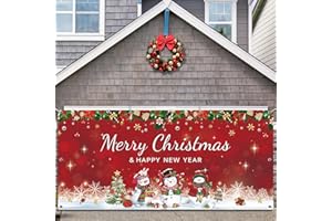 FUNNYPARS Christmas Snowman Garage Door Banner Cover 6 x 13 ft, Extra Large Fabric Winter Snowman Christmas Backdrop Photo Booth Background Yard Sign for Xmas Holiday Winter New Year Eve Party Supplies