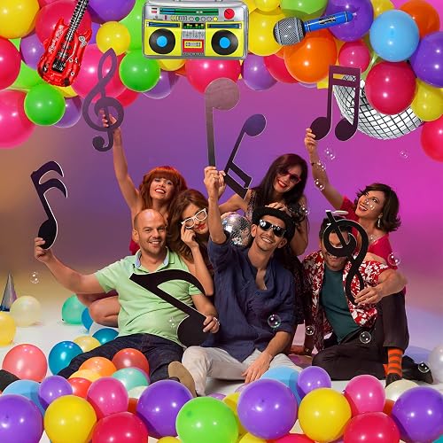 90s Disco Party Balloon Arch Kit - Includes 97 Pcs: Foil Guitar, Microphone, Radio & Latex Balloons
