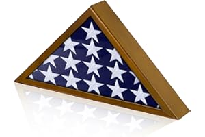 Gyaozii Flag Display Case for Burial Flag Real Glass Front, Solid Wood Flag Holder for 5'x9.5' Flag with Wall Mount, Brown Military Shadow Box Frame for Veterans