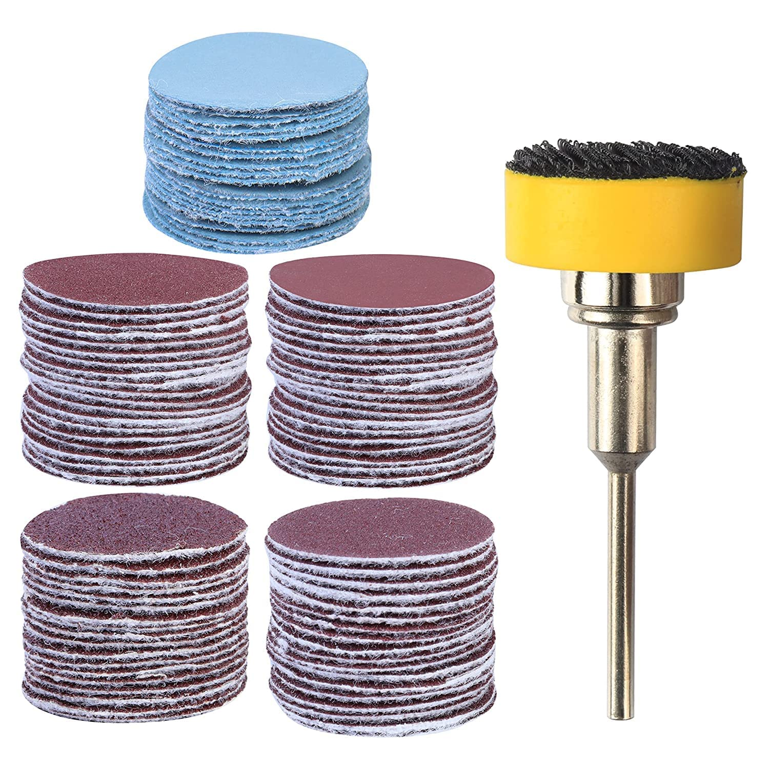Gasea 100pcs 1 Inch/25mm Sanding Discs Pad with 1/8” Shank Backing Pads Plate Holder Kit, Hook and Loop Sand Paper Assortment Pack for Dremel Rotary Tool, 100/180/240/1500/3000 Grit Paper