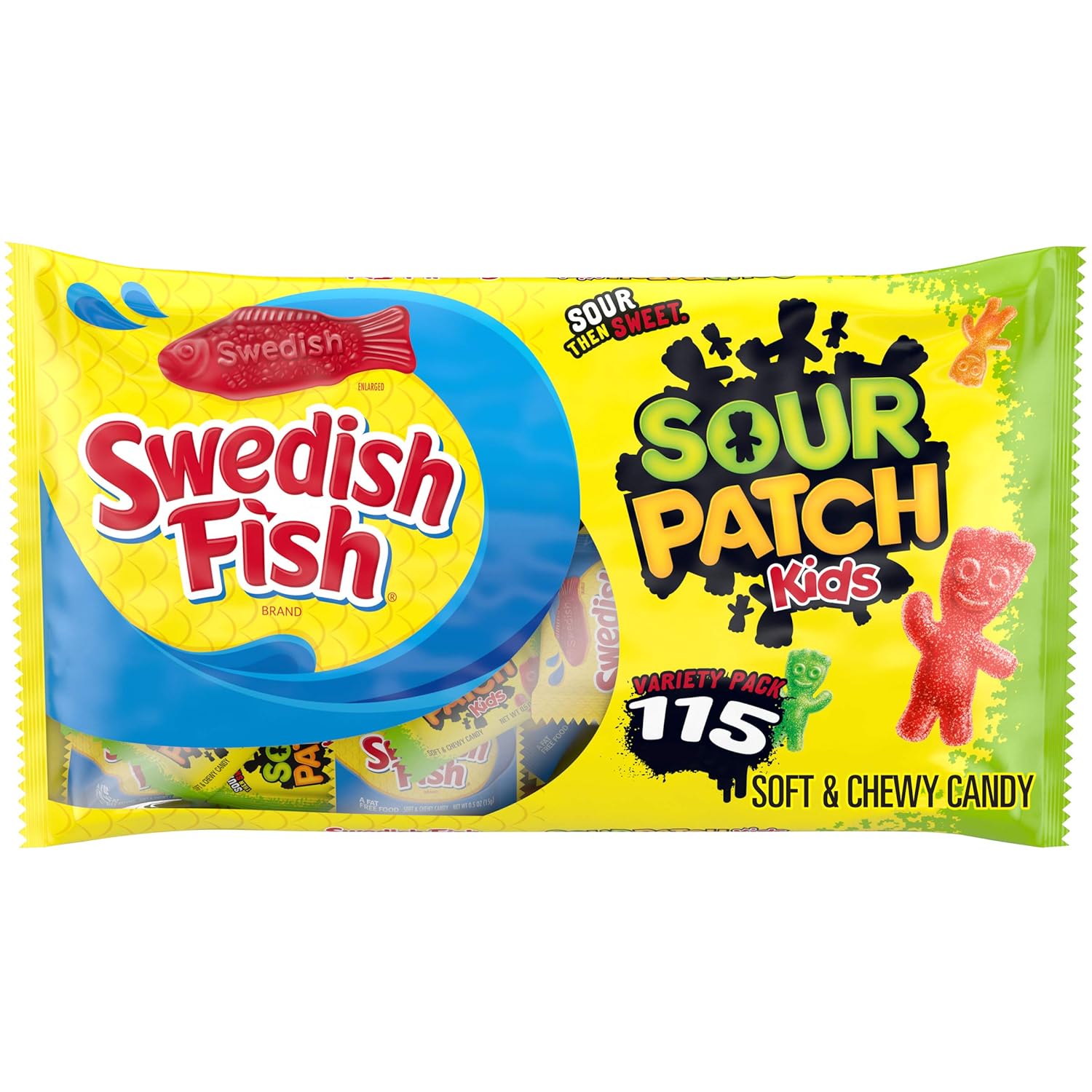 SOUR PATCH KIDS Candy and SWEDISH FISH Candy Halloween Candy Variety Pack, 1 - 115 Trick or Treat Snack Packs : Grocery & Gourmet Food