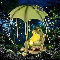 thumbnail image 2 of Umbrella Frog Statue With Lotus Leaf | 11 Inch Green Resin Garden Decor For Pond & Outdoor 2 of 9