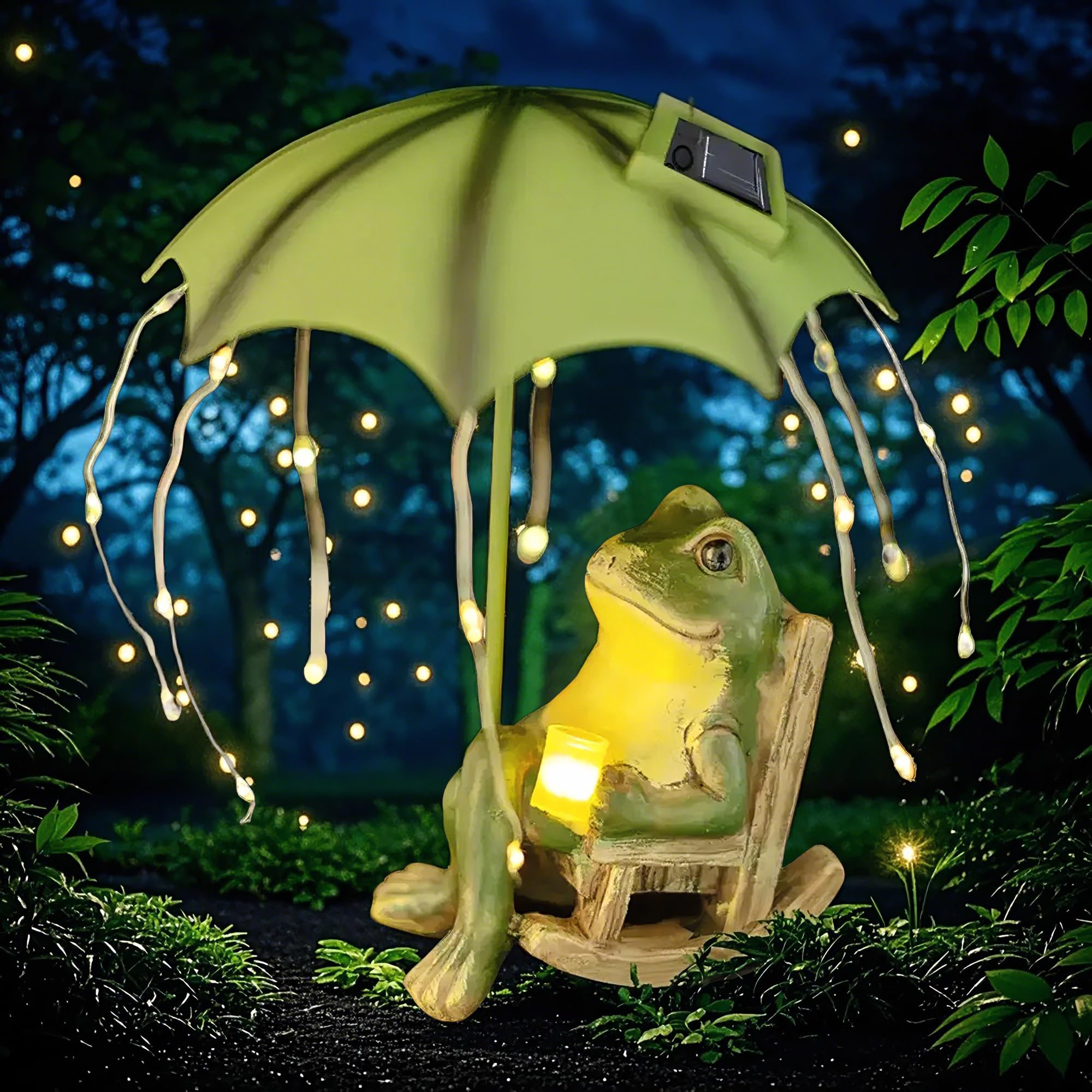 Photo 1 of **MISSING UMBRELLA STAND** yiilead Frog Garden Statue, Solar Garden Frog Decor, Fairytale Courtyard Accessories Outdoor Figurine Lights, Art Housewarming Gift for Patio,Yard,Lawn Ornament