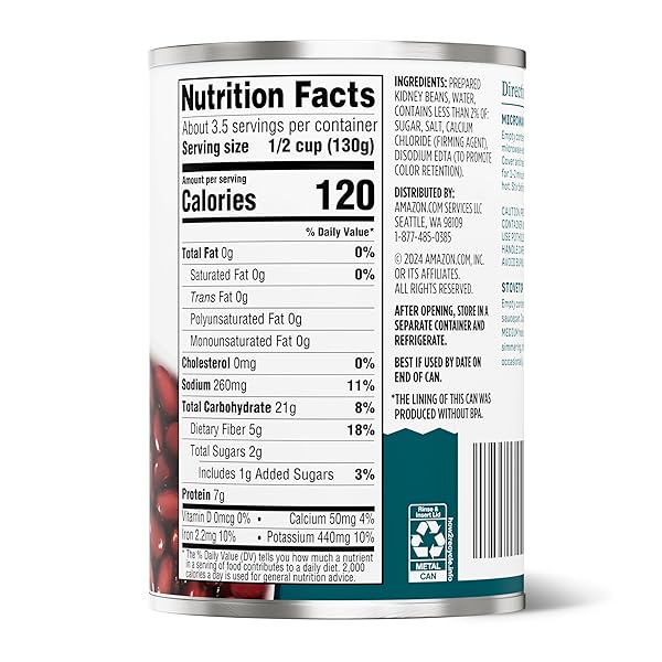AMAZON GROCERY, CANNED DARK RED KIDNEY BEANS, 15.5 OZ