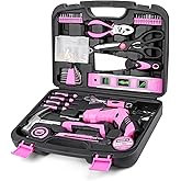 URASISTO Pink Household Tool Set with 3.6V USB Electric Screwdriver, 136 PCS Home Tool Kit with Cordless Lithium-ion Drill Driver, Hand Tool Kits for Women