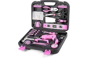 URASISTO Pink Household Tool Set with 3.6V USB Electric Screwdriver, 136 PCS Home Tool Kit with Cordless Lithium-ion Drill Driver, Hand Tool Kits for Women