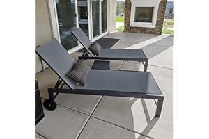 PURPLE LEAF Outdoor Chaise Lounge with Wheels for Outside 2 Pieces Aluminum Patio Lounge Chair with 5 Adjustable Position for Outdoor, Beach, Yard, Pool, Side Table Included, Grey