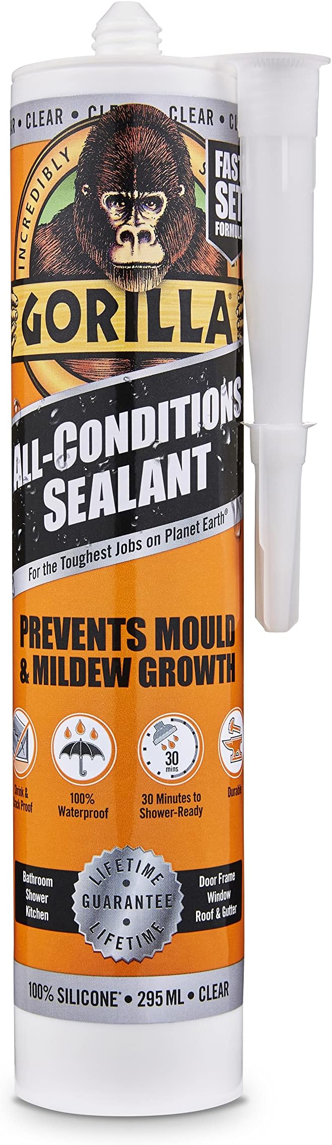 Gorilla 1144110 All Conditions Sealant Silicone Clear 295ml Fast Set Mould