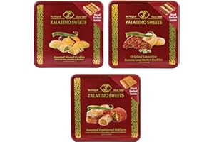 Zalatimo Sweets Since 1860 Shortbread Cookies Variety Pack, 100% All Natural Slightly Sweet, Square Metal Gift Tin, No Corn Starch, No Syrups! Assorted Baklava, Mamoul, Sesame & Butter (Pack of 3)