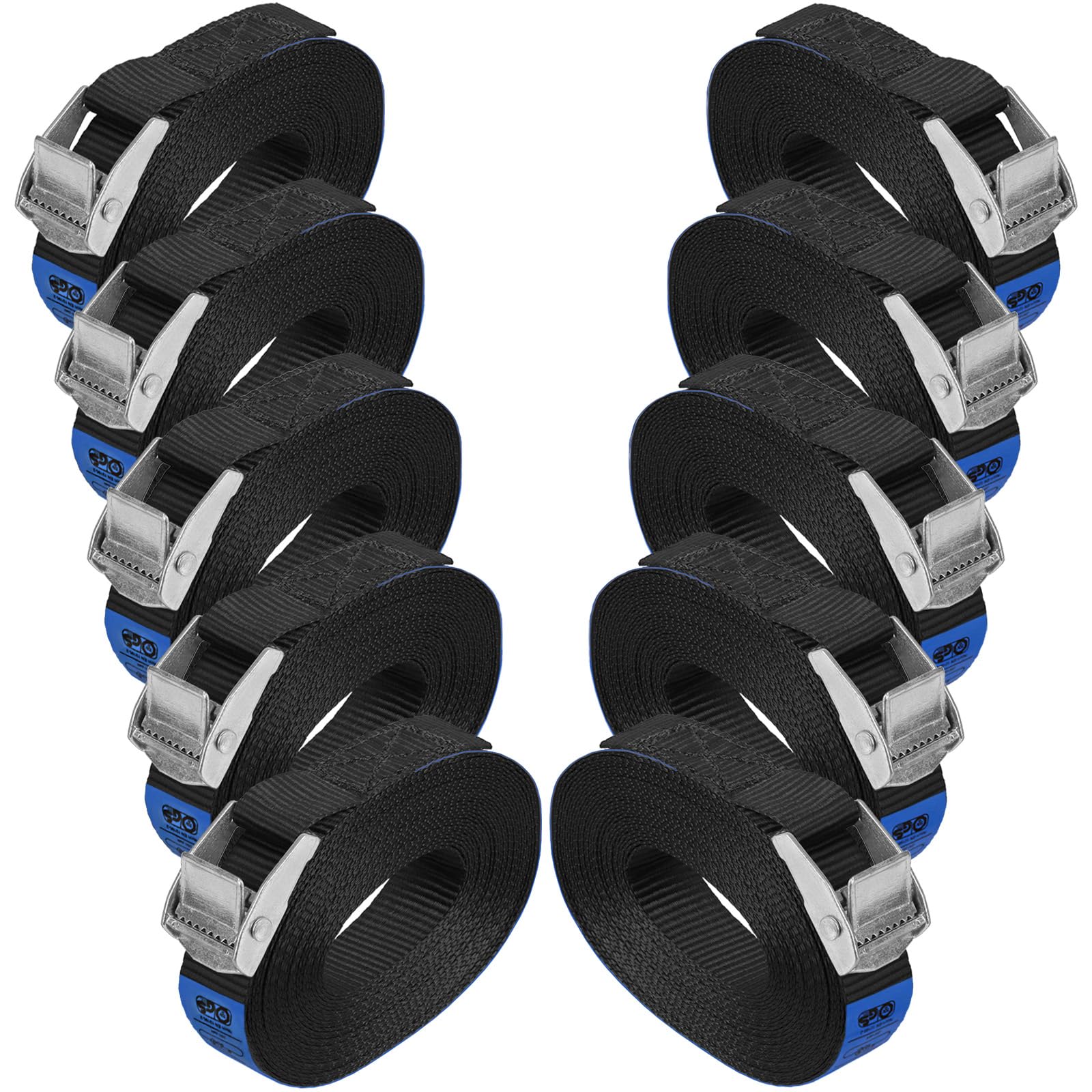 Lashing Strap Tension Belt Buckle Strap - Black - in different lengths and quantities loadable up to 250 kg DIN EN 12195-2, 10 pieces 2.5 cm x 6 m