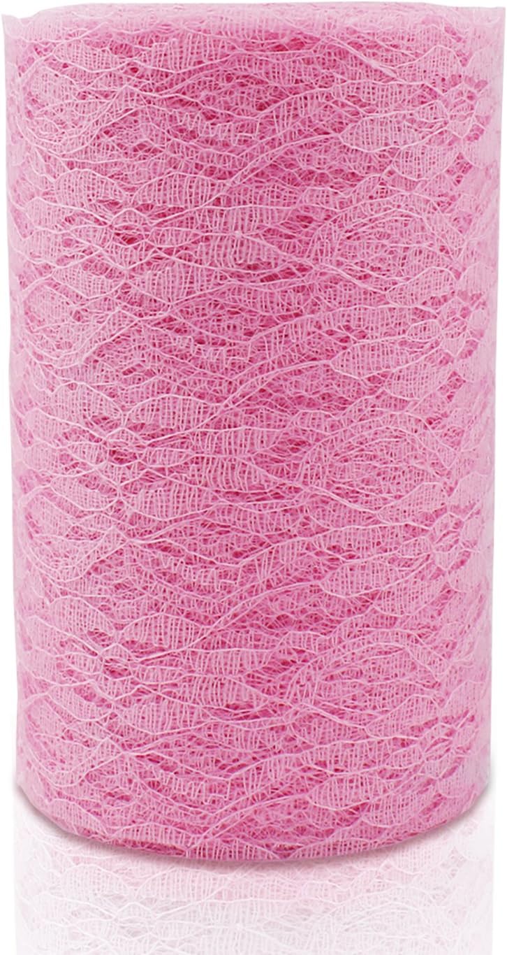 PsmGoods® Vintage Lace Roll Table Runner Table Centerpieces Chair Sash Lace Bow Tutu Material for Wedding Festival Event Chair Table Decorations 15cm*22m (Light Pink)
