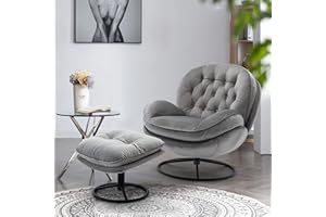 Homsof Velvet Swivel Accent Ottoman Set, Modern Chaise Lounge with Footstool, Comfy Armchair TV Chairs with Metal Legs, one Size, Gray1