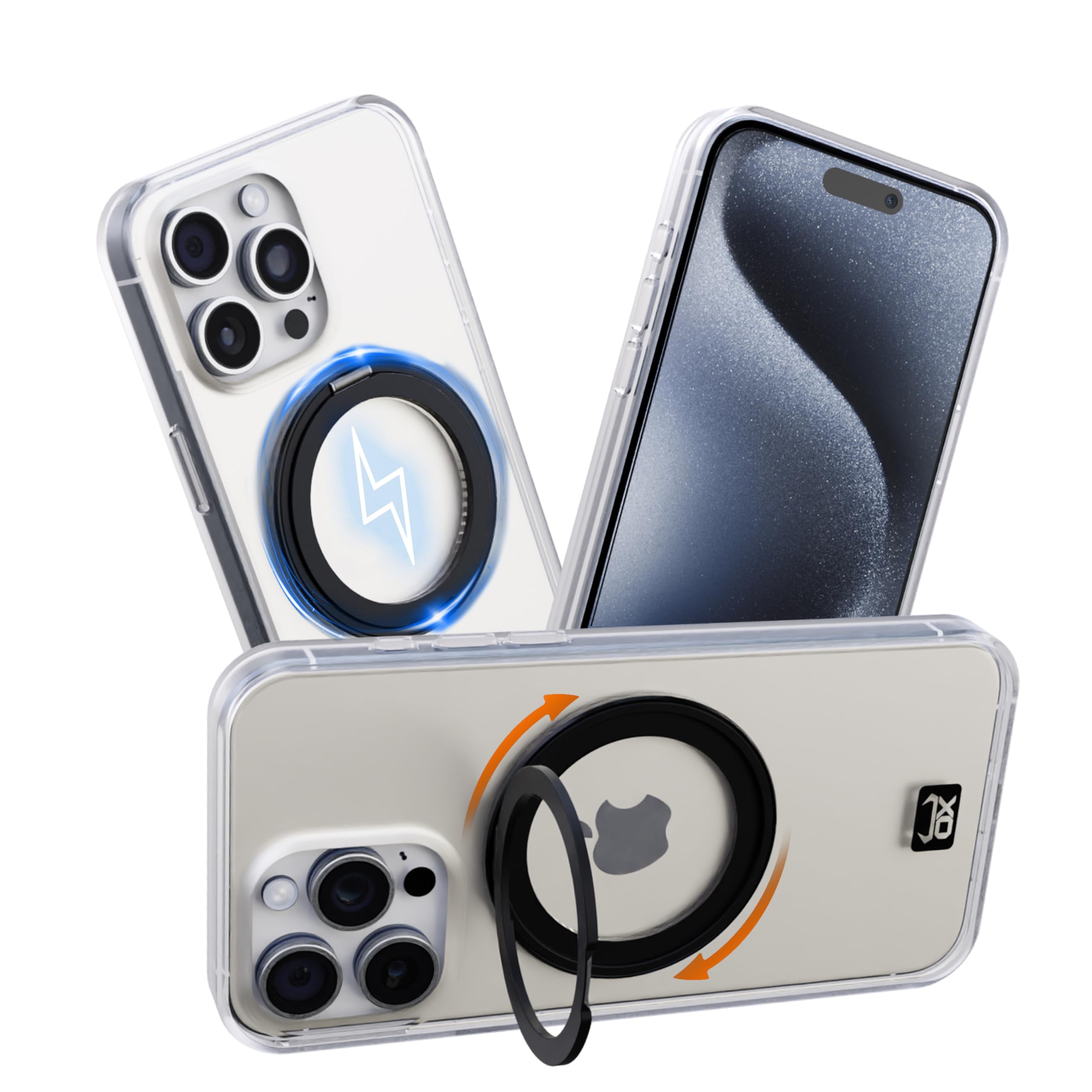 Ox Ring Case for iPhone 15 Pro - 360° Rotatable Ring Stand Shockproof Military Grade Protection Raised Bezel & Raised Camera Frame - Compatible with Magsafe - Wolf White