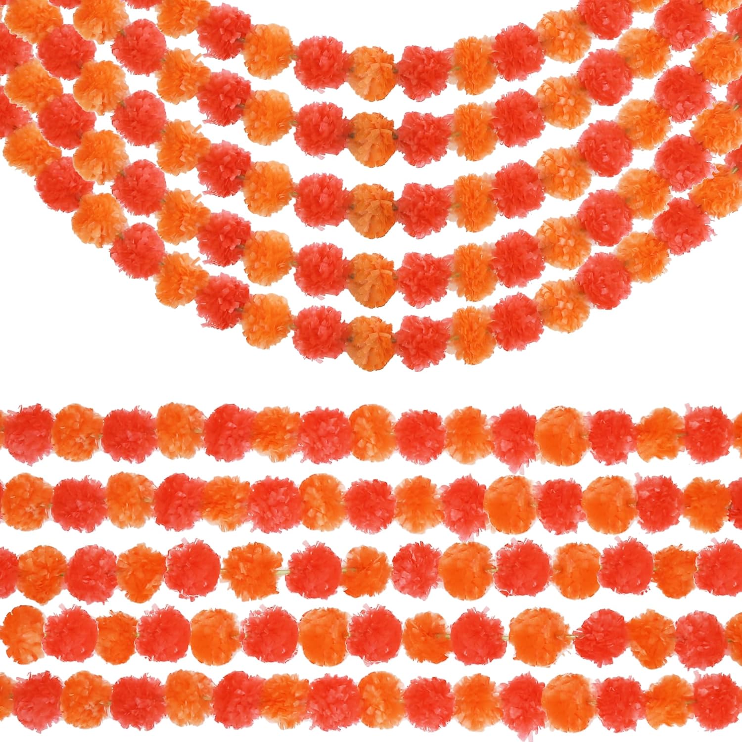 Wreaths, Garlands & Swags - Trimgrace 5 Pcs Orange-Red Marigold Garland 5FT for Weddings Mantles and Diwali Decor - Faux Garlands for Party and Home Decoration Mexican Day of The Dead