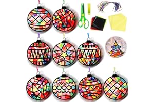 EggSun 36 Sets Christmas Ball Suncatchers Craft Kit for Kids Ornaments Stained Glass Effect Window Arts and Crafts Kit for Classroom Holiday Birthday Projects Home Party Favors Decorations Ages 4 8 12