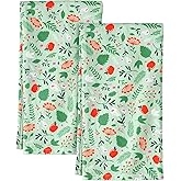 Miss Adola Flour Sack Kitchen Towels Set of 2-18x26 Cotton Dish Towels with Hanging Loop Reusable Tea Towel for Cleaning Spring Absorbent Dishcloths Cute Home Decor Housewarming, Green Leaf Fruit