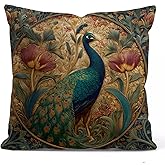 YOU FOUND ME William Morris Abstract Art Floral Peacock Design Throw Pillow Cover Home Decor, Vintage Peacock Pillowcase Cover for Bed Sofa Living Room, Indoor and Outdoor,18x18inch (Vintage Peacock)